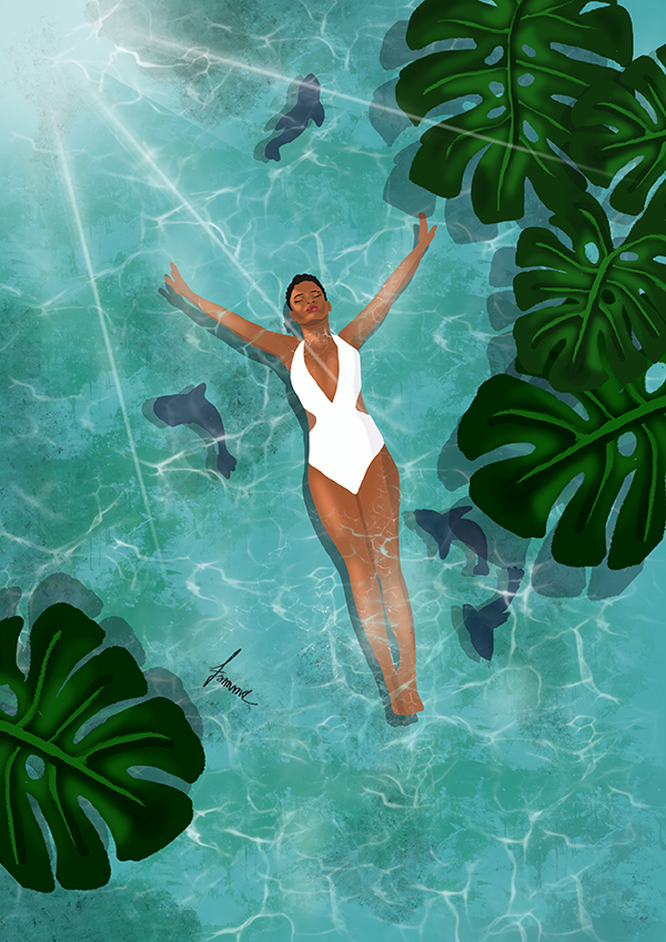 Illustration swiming with fishs